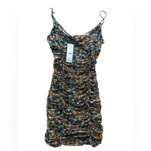 Urban Outfitters Floral Ruched Mini Spaghetti Strap Dress